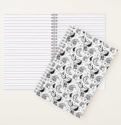 Black and white paisley pattern elegant textile art notebook for journaling and notes.